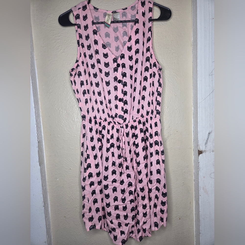 Mimi Chica Dress Size Medium Black Cats Sleeveless Pockets Elastic Waist